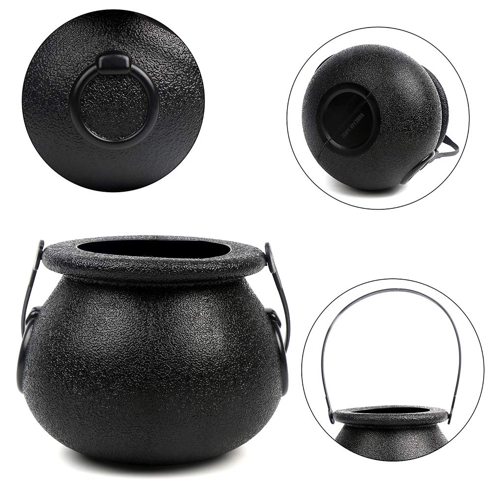 Ccinee Black Cauldron With Handle,Plastic Candy Kettle Bucket For St.Patrick'S Day,Halloween Party Favor Decor,Pack Of 9